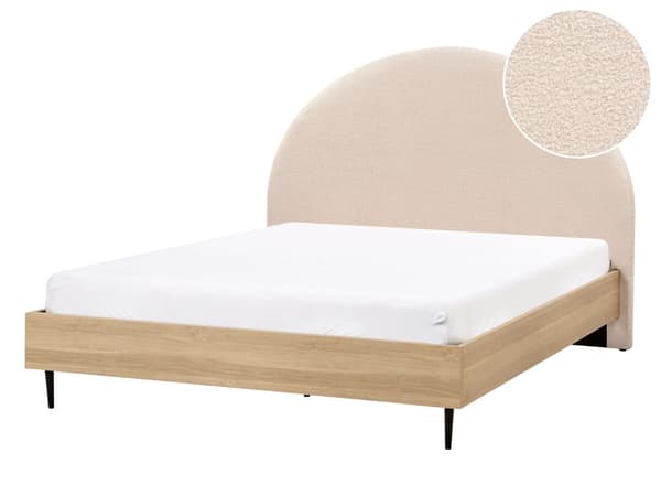 Seng Beige Boucle 140 x 200 cm Dekorativ Tre Kvart Seng med Sengegavl Halvanden Mands Kvalitetseng Teenageværelse