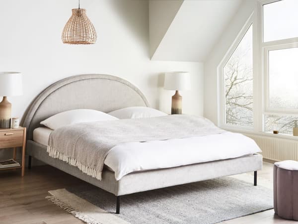 Seng Lysegrått Stoff Polyester 180 x 200 cm Spaltegulv Halvrund Sengegavl Minimalistisk Retro Design Soverom
