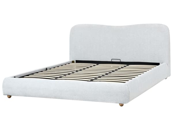 Seng med Oppbevaring Lys Grå Stoff 180 x 200 cm Sengegavl Minimalistisk Stil Dobbeltseng Soverom