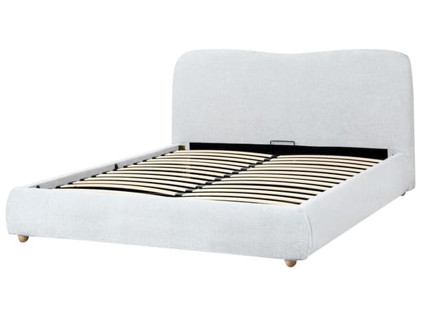 Seng med Oppbevaring Lys Grå Stoff 160 x 200 cm Sengegavl Minimalistisk Stil Dobbeltseng Soverom