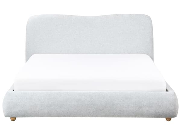 Seng med Oppbevaring Lys Grå Stoff 160 x 200 cm Sengegavl Minimalistisk Stil Dobbeltseng Soverom