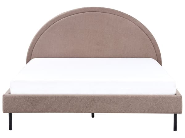 Taupe boucle boucle seng 160 x 200 cm med ramme polstret halvrund hovedgærde minimalistisk design soveværelse