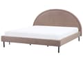 Miniatyrbillede 4 af 11: Taupe boucle polyester seng 180 x 200 cm med ramme polstret halvrund hovedgærde minimalistisk design soveværelse