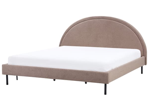 Taupe boucle polyester seng 180 x 200 cm med ramme polstret halvrund hovedgærde minimalistisk design soveværelse