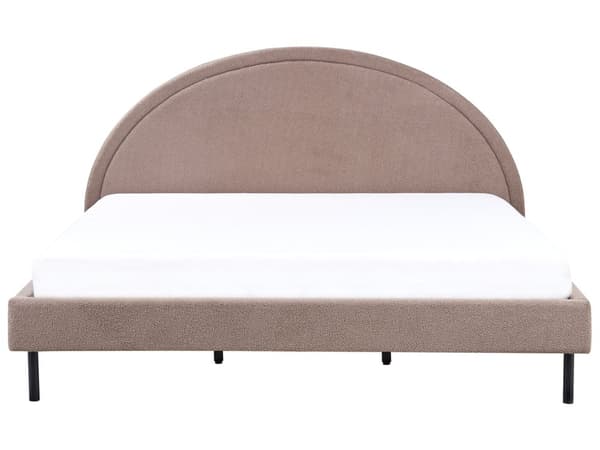 Taupe boucle polyester seng 180 x 200 cm med ramme polstret halvrund hovedgærde minimalistisk design soveværelse
