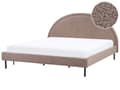 Miniatyrbillede 1 af 11: Taupe boucle polyester seng 180 x 200 cm med ramme polstret halvrund hovedgærde minimalistisk design soveværelse