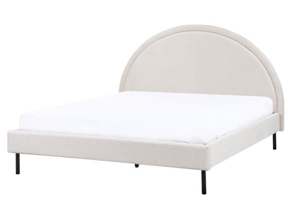 Beige polyester seng 160 x 200 cm med ramme polstret halvrund hovedgærde minimalistisk design soveværelse