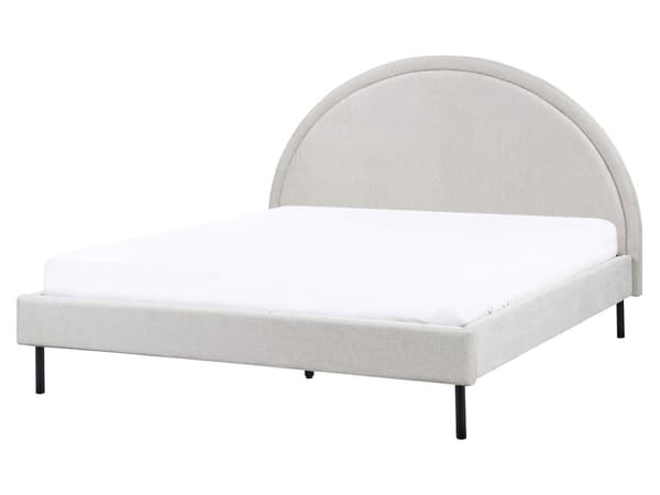 Lysegrå polyester seng 160 x 200 cm med ramme polstret halvrund hovedgærde minimalistisk design soveværelse