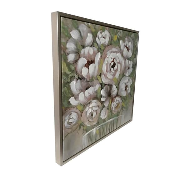 Veggkunst WALLY 60x60cm, hvite blomster
