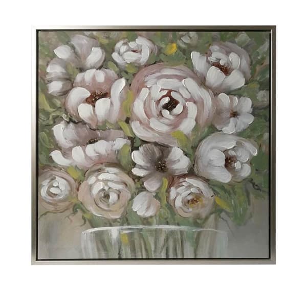 Veggkunst WALLY 60x60cm, hvite blomster