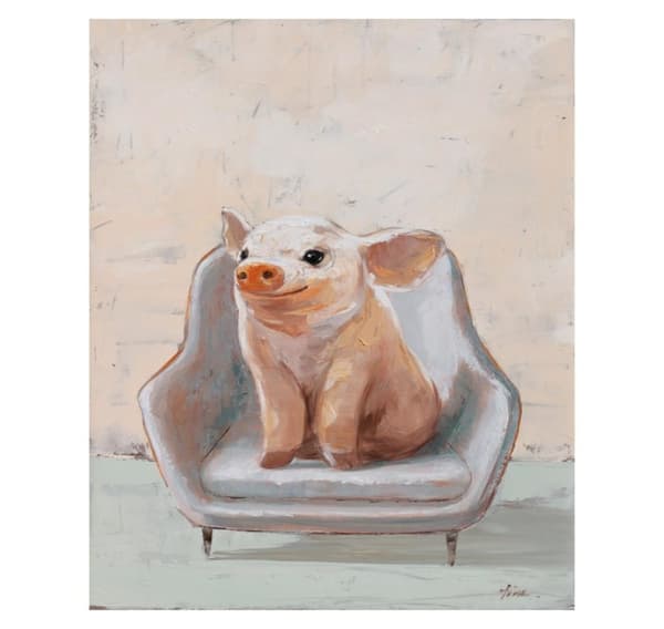 Oil painting 60x80cm, piggy in the chair