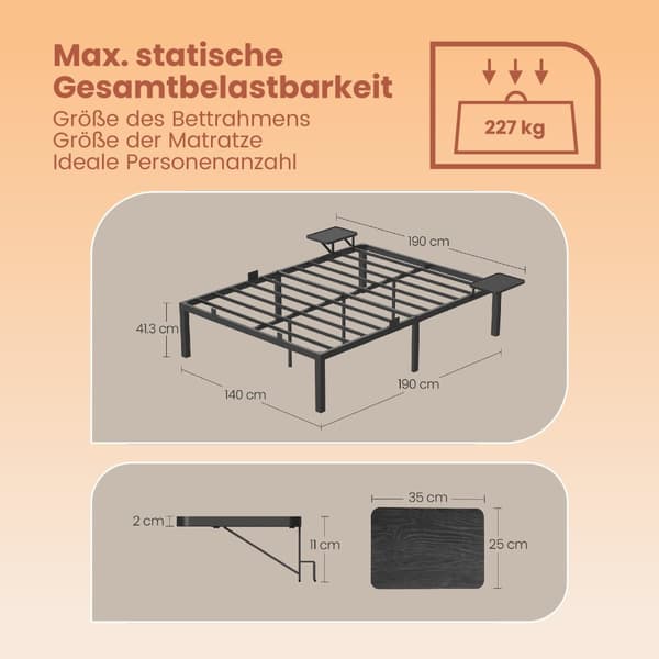 Bedframe - 140 x 190 cm, robust metalramme