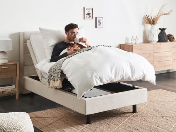 Elektrisk Seng Lys Beige Polstret 90 x 200 cm Justerbar med fjernkontroll Sengegavl Moderne Minimalistisk Soverom