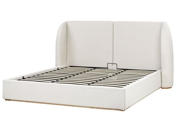 Seng med Oppbevaring Off-White Polyester Stofftrekk med Bred Sengegavl 180 x 200 cm
