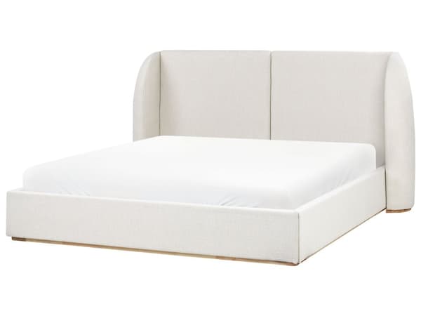 Seng med Oppbevaring Off-White Polyester Stofftrekk med Bred Sengegavl 180 x 200 cm