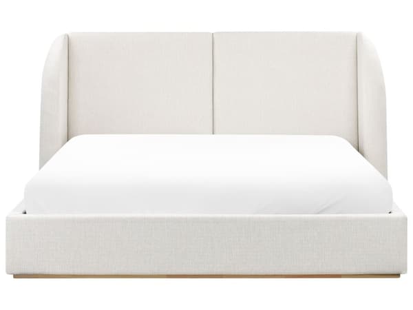 Seng med Oppbevaring Off-White Polyester Stofftrekk med Bred Sengegavl 180 x 200 cm
