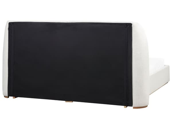 Seng med Oppbevaring Off-White Polyester Stofftrekk med Bred Sengegavl 180 x 200 cm