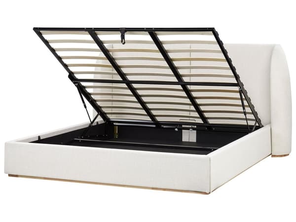Seng med Oppbevaring Off-White Polyester Stofftrekk med Bred Sengegavl 180 x 200 cm