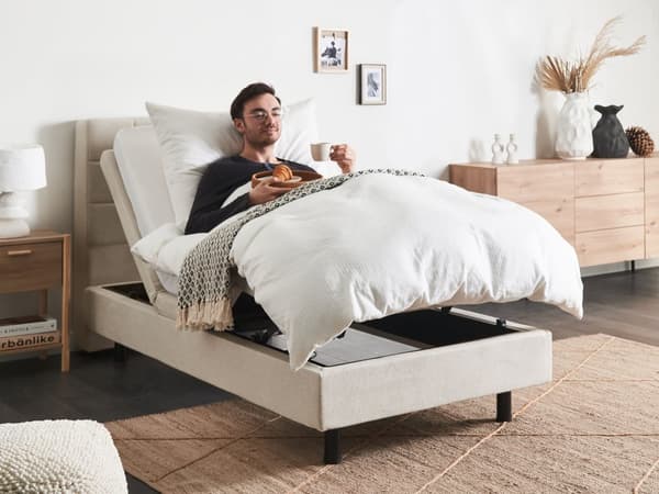 Elektrisk Seng Lys Beige Polstret 80 x 200 cm Justerbar med fjernkontroll Sengegavl Moderne Minimalistisk Soverom