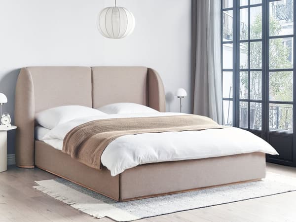 Seng med Oppbevaring Taupe Polyester Stofftrekk med Bred Sengegavl 160 x 200 cm