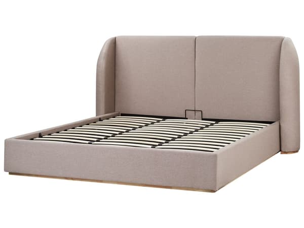Seng med opbevaring Taupe polyesterstofbetræk med bredt hovedgærde 180 x 200 cm