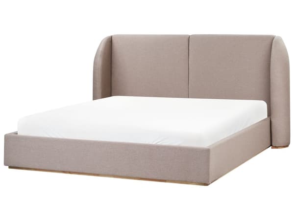 Seng med opbevaring Taupe polyesterstofbetræk med bredt hovedgærde 180 x 200 cm