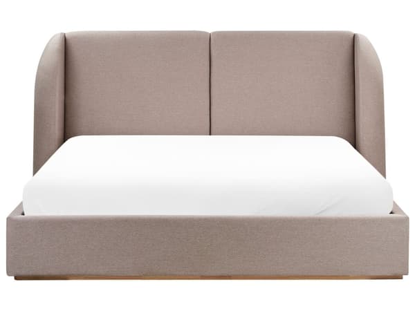 Seng med opbevaring Taupe polyesterstofbetræk med bredt hovedgærde 180 x 200 cm