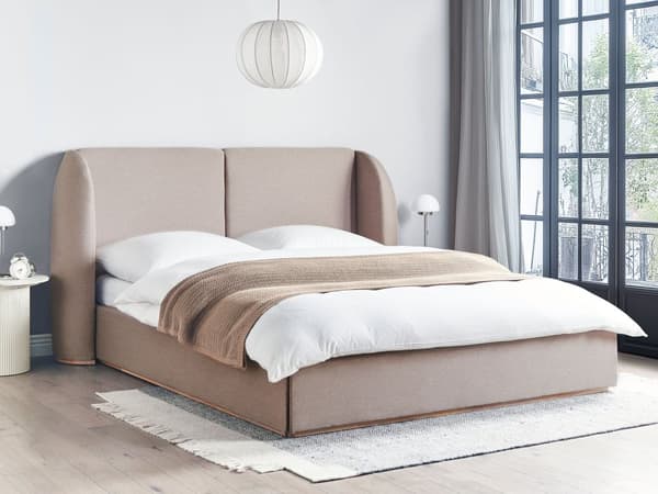 Seng med opbevaring Taupe polyesterstofbetræk med bredt hovedgærde 180 x 200 cm