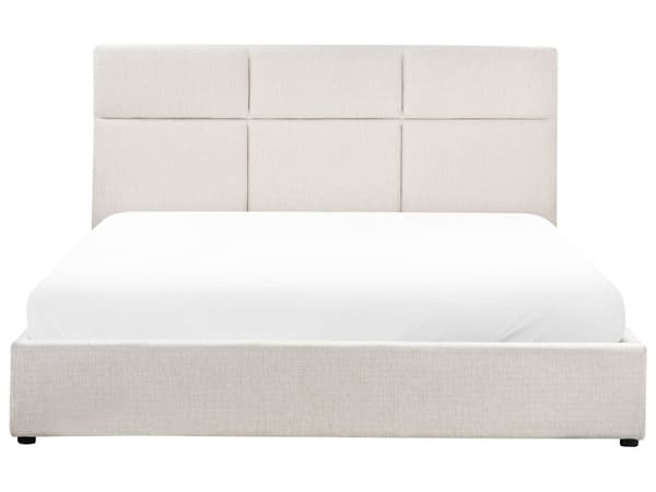 Seng Off White Polyester 180 x 200 cm Moderne To Mands Seng med Opbevaring Blød Sengegavl Dobbeltseng Sengeramme Retro Design