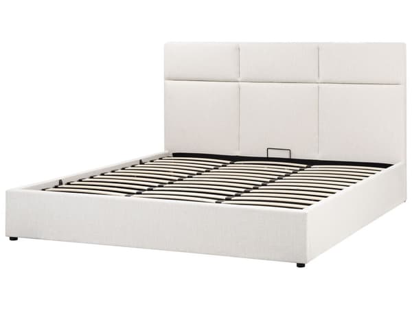 Seng Off White Polyester 180 x 200 cm Moderne To Mands Seng med Opbevaring Blød Sengegavl Dobbeltseng Sengeramme Retro Design