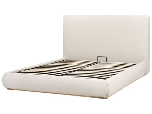 Seng Beige Polyester 160 x 200 cm Moderne To Mands Seng med Opbevaring Blød Sengegavl Dobbeltseng Lav Sengeramme Retro Design
