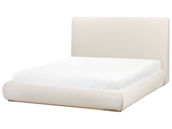 Seng Beige Polyester 160 x 200 cm Moderne To Mands Seng med Opbevaring Blød Sengegavl Dobbeltseng Lav Sengeramme Retro Design