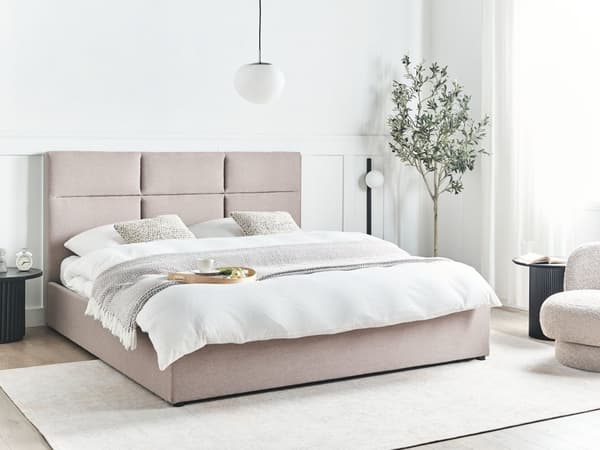 Seng Taupe Polyester 180 x 200 cm Moderne To Mands Seng med Opbevaring Blød Sengegavl Dobbeltseng Sengeramme Retro Design
