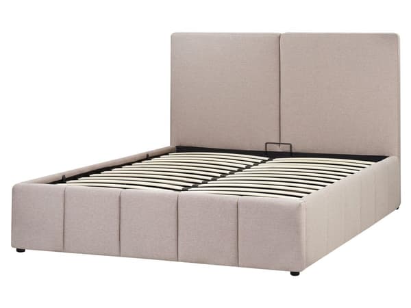 sengegavl Seng Taupe Polyester 160 x 200 cm Moderne To Mands Seng med Opbevaring Blød Sengegavl Dobbeltseng Sengeramme Retro Design