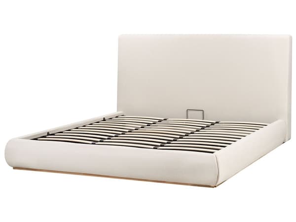 Seng Beige Polyester 180 x 200 cm Moderne To Mands Seng med Opbevaring Blød Sengegavl Dobbeltseng Lav Sengeramme Retro Design