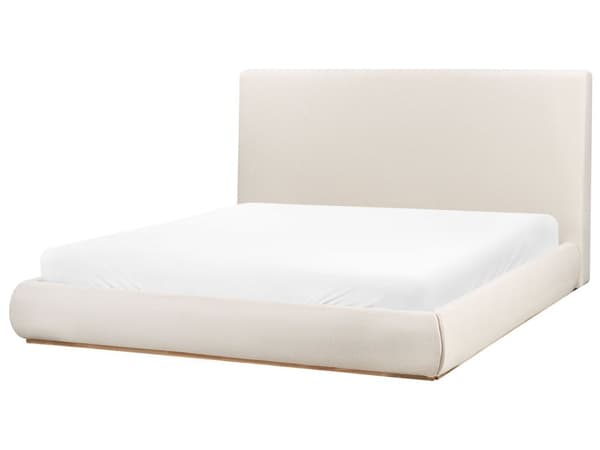 Seng Beige Polyester 180 x 200 cm Moderne To Mands Seng med Opbevaring Blød Sengegavl Dobbeltseng Lav Sengeramme Retro Design
