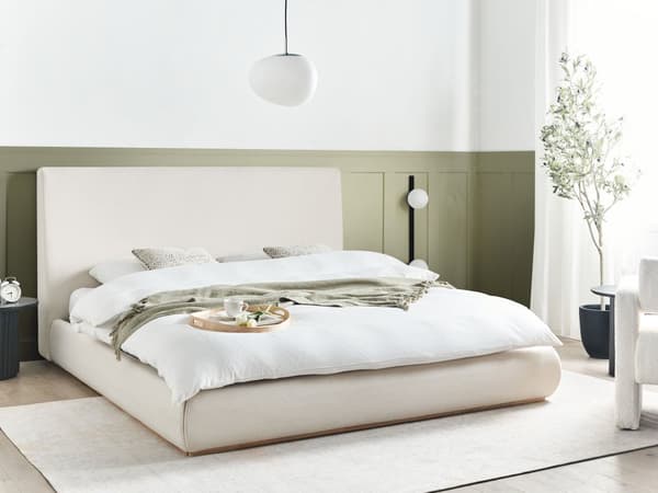 Seng Beige Polyester 180 x 200 cm Moderne To Mands Seng med Opbevaring Blød Sengegavl Dobbeltseng Lav Sengeramme Retro Design