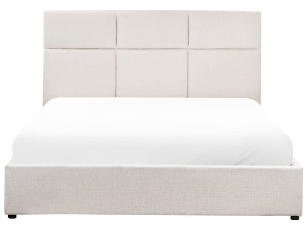 Seng Off White Polyester 160 x 200 cm Moderne To Mands Seng med Opbevaring Blød Sengegavl Dobbeltseng Sengeramme Retro Design