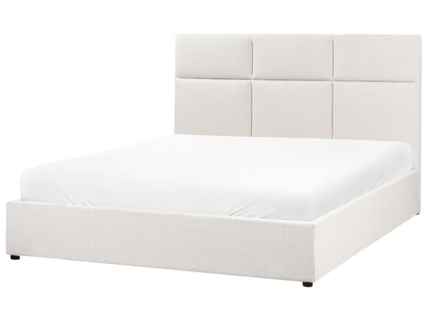 Seng Off White Polyester 160 x 200 cm Moderne To Mands Seng med Opbevaring Blød Sengegavl Dobbeltseng Sengeramme Retro Design