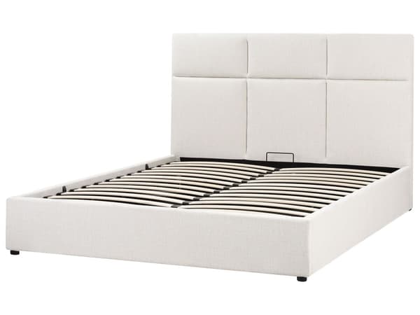 Seng Off White Polyester 160 x 200 cm Moderne To Mands Seng med Opbevaring Blød Sengegavl Dobbeltseng Sengeramme Retro Design