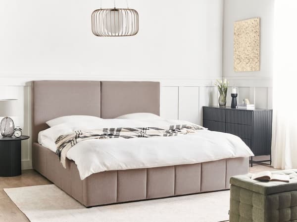 Seng Taupe Polyester 180 x 200 cm Moderne To Mands Seng med Opbevaring Blød Sengegavl Dobbeltseng Sengeramme Retro Design