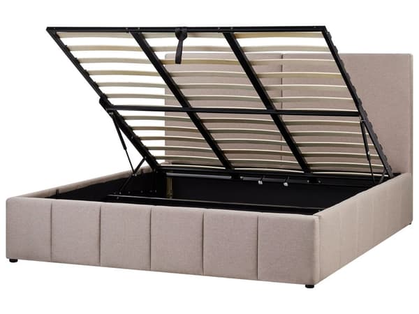 Seng Taupe Polyester 180 x 200 cm Moderne To Mands Seng med Opbevaring Blød Sengegavl Dobbeltseng Sengeramme Retro Design