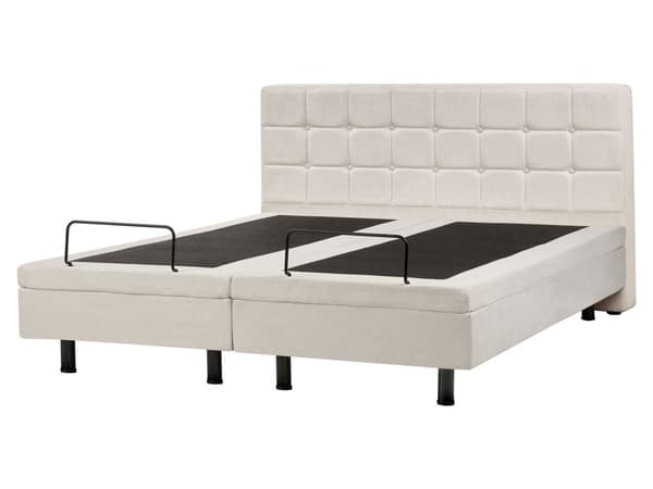 Elevationsseng Lys beige Polyester 160 x 200 cm Elektrisk Dobbelt Justerbar Seng med Fjernbetjening Sengeramme med Gavl To Mands