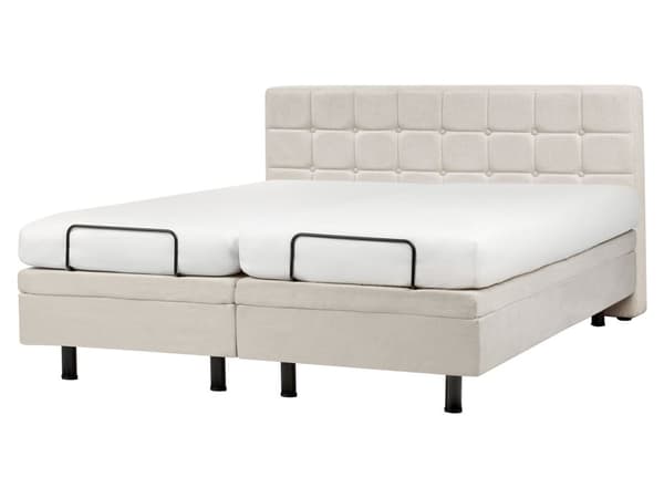 Elevationsseng Lys beige Polyester 160 x 200 cm Elektrisk Dobbelt Justerbar Seng med Fjernbetjening Sengeramme med Gavl To Mands