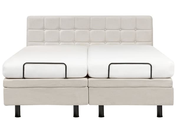 Elevationsseng Lys beige Polyester 160 x 200 cm Elektrisk Dobbelt Justerbar Seng med Fjernbetjening Sengeramme med Gavl To Mands