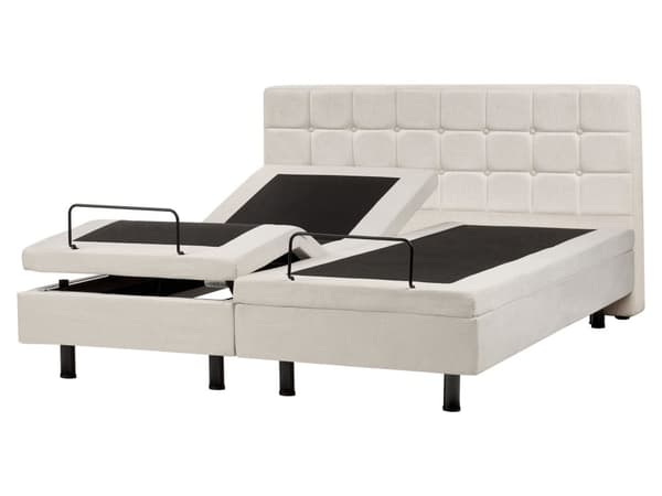 Elevationsseng Lys beige Polyester 160 x 200 cm Elektrisk Dobbelt Justerbar Seng med Fjernbetjening Sengeramme med Gavl To Mands