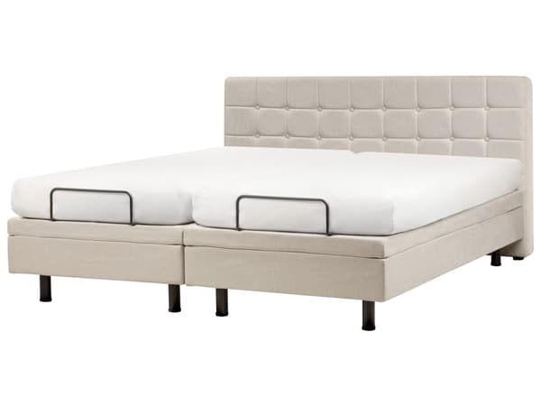 Elevationsseng Lys Beige Polstret 180 x 200 cm Bedste Dobbeltseng med Madras Elevation Elektrisk Justerbar Quiltet Tuftet Sengegavl Soveværelse