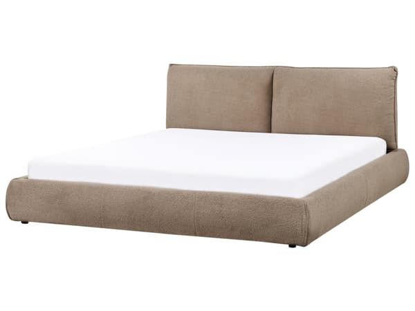 Vandseng med ramme brun polstret boucle 180 x 200 cm med tykt hovedgærde moderne design til soveværelse