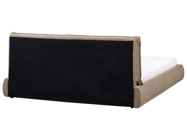 Vandseng med ramme brun polstret boucle 180 x 200 cm med tykt hovedgærde moderne design til soveværelse
