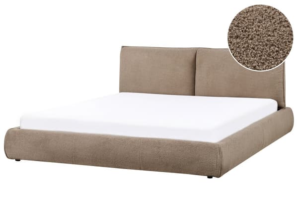 Vandseng med ramme brun polstret boucle 180 x 200 cm med tykt hovedgærde moderne design til soveværelse